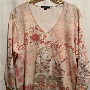 ONEWORLD TOP/TEE PINK/TAN SZ XL 3/4 SLEEVE